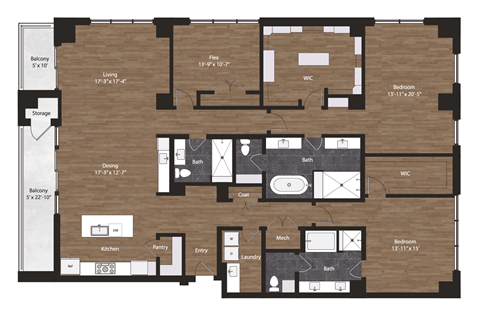 Deco Penthouse 4 floorplan 2 bedroom 2.5 bathrooms 2686 square feet